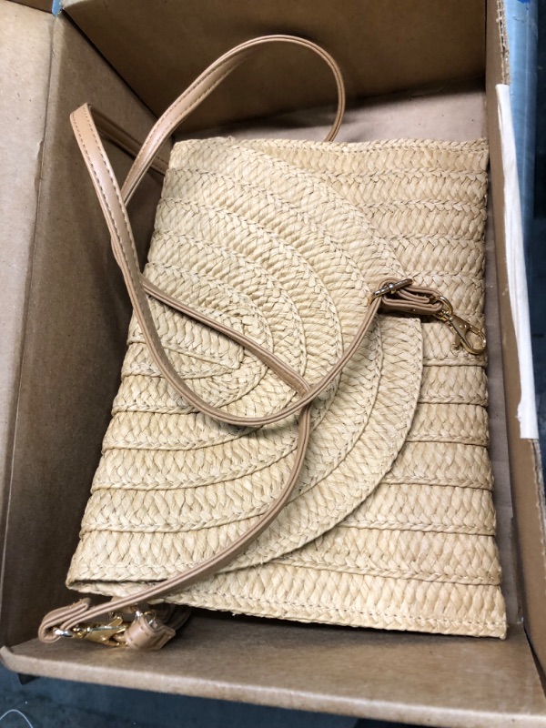 Photo 1 of YIKOEE Straw Purse for Women Summer Beach Woven Bag With PomPom