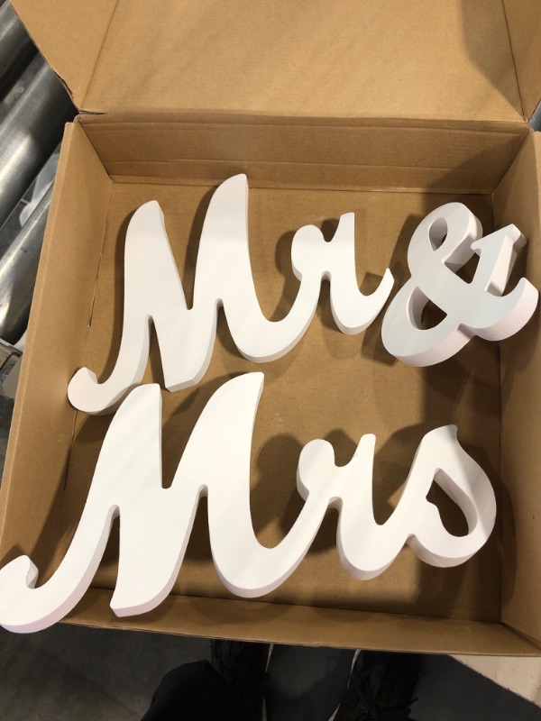 Photo 1 of Amajoy Small Vintage Mr & Mrs White Wooden Letters Wedding Stand Sign Stand Figures Decor Wedding Present Home Decoration