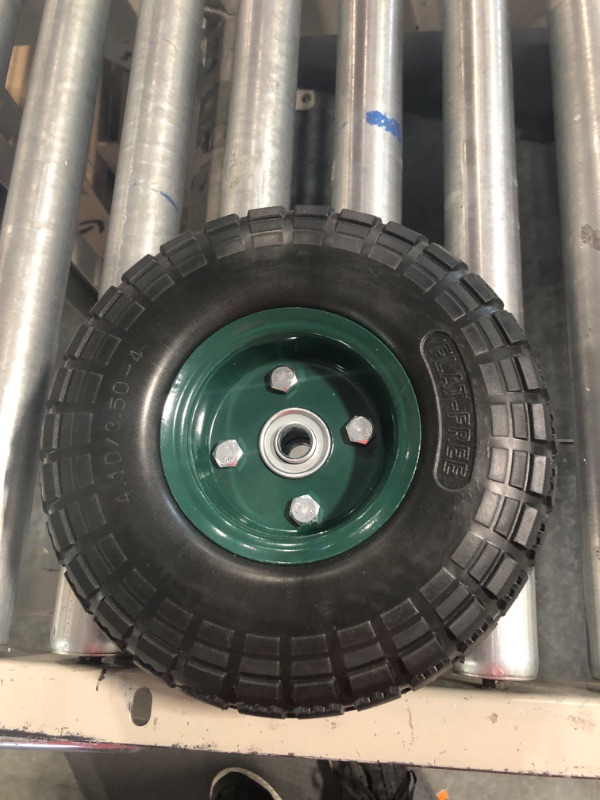 Photo 3 of 2 Pcs 10" Flat Free Tires Solid Pneumatic Tires Wheels, 4.10/3.50-4 Air Less Tires with 5/8 Center Bearings, for Wheelbarrow/Trolley Dolly/Garden Wagon Carts/Hand Truck/Wheel Barrel/Lawn Mower, 2 Pack 2 pcs 10'' 4.1/3.50-4