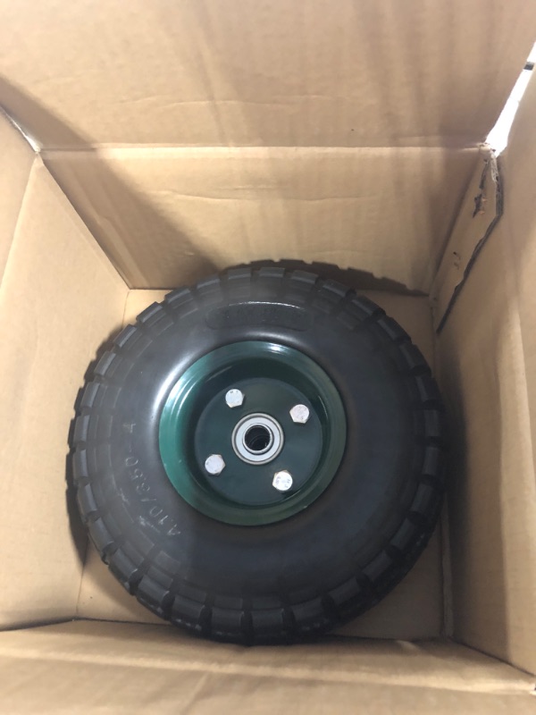 Photo 4 of 2 Pcs 10" Flat Free Tires Solid Pneumatic Tires Wheels, 4.10/3.50-4 Air Less Tires with 5/8 Center Bearings, for Wheelbarrow/Trolley Dolly/Garden Wagon Carts/Hand Truck/Wheel Barrel/Lawn Mower, 2 Pack 2 pcs 10'' 4.1/3.50-4