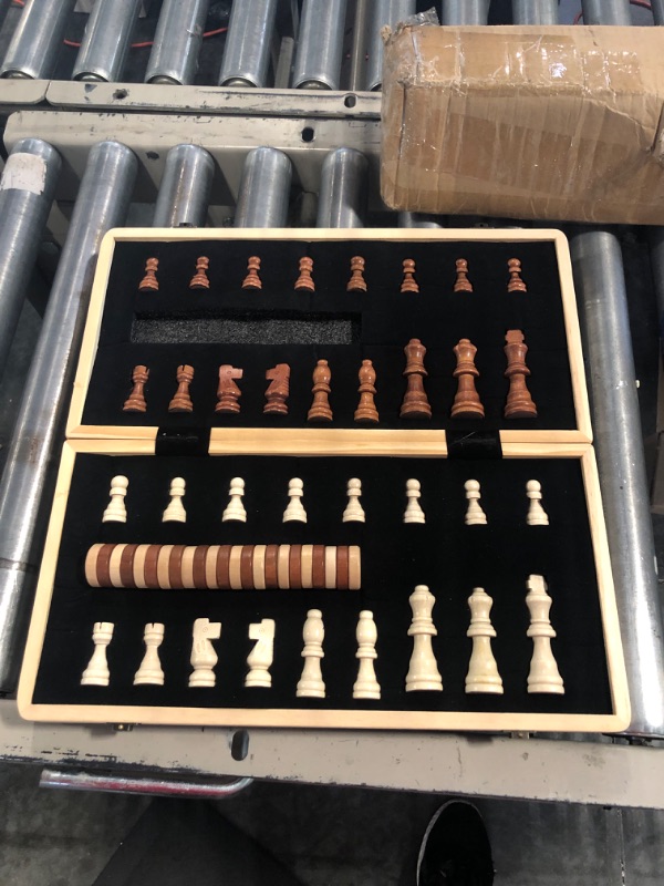 Photo 3 of 15" Wooden Chess Sets - Chess & Checkers Board Game | with 2 Extra Queens | Wooden Chess Set | Chess Board Set | Chess Sets for Adults | Chess Sets for Adults & Kids | Checkers Game for Kids & Adults Chess And Checkers Set