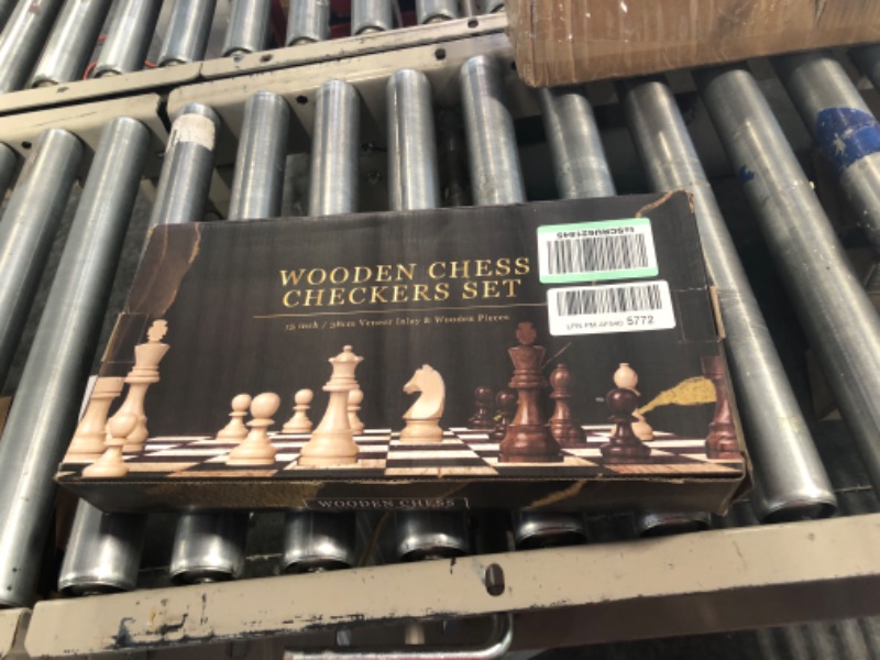 Photo 2 of 15" Wooden Chess Sets - Chess & Checkers Board Game | with 2 Extra Queens | Wooden Chess Set | Chess Board Set | Chess Sets for Adults | Chess Sets for Adults & Kids | Checkers Game for Kids & Adults Chess And Checkers Set