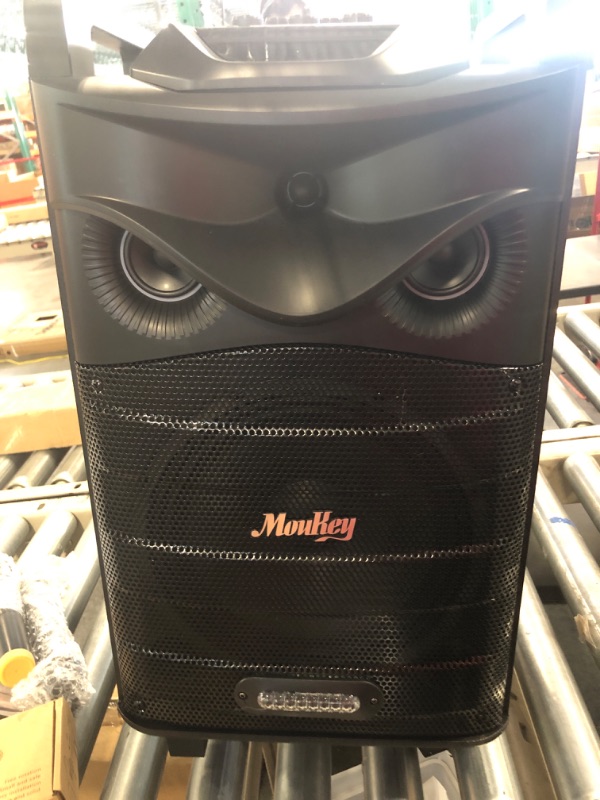 Photo 1 of Moukey Karaoke Machine, PA System Subwoofer, Portable Bluetooth Speaker w/ 2 Wireless Microphones, Lyrics Display Holder, Party Lights & Echo/Treble/Bass Adjustment, Support TWS/REC/AUX/MP3/USB/TF/FM 10" Subwoofer
