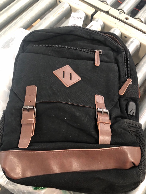 Photo 1 of Modoker Mens Canvas Vintage Backpack for Men,Women, Travel Laptop Backpack Fits 17/15.6 Inch Computer & Tablet, Large Bookbag Rucksack Backpack with USB Charging Port, Black