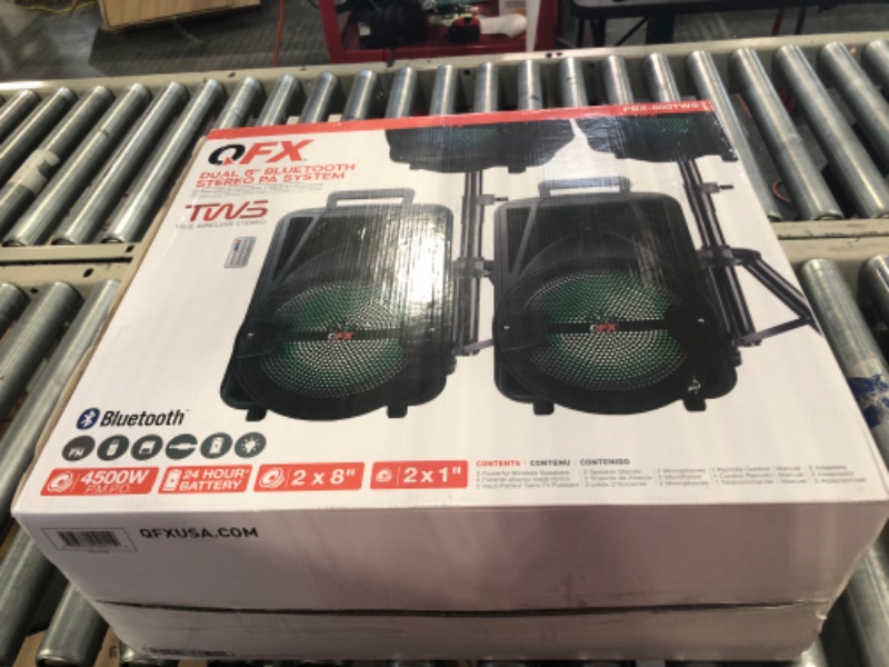 Photo 1 of PBX-800TWS 8-Inch Bluetooth Stereo PA System Comes with 2X 8 Speakers and 2X Stands, 2X Microphones, and a Remote Control