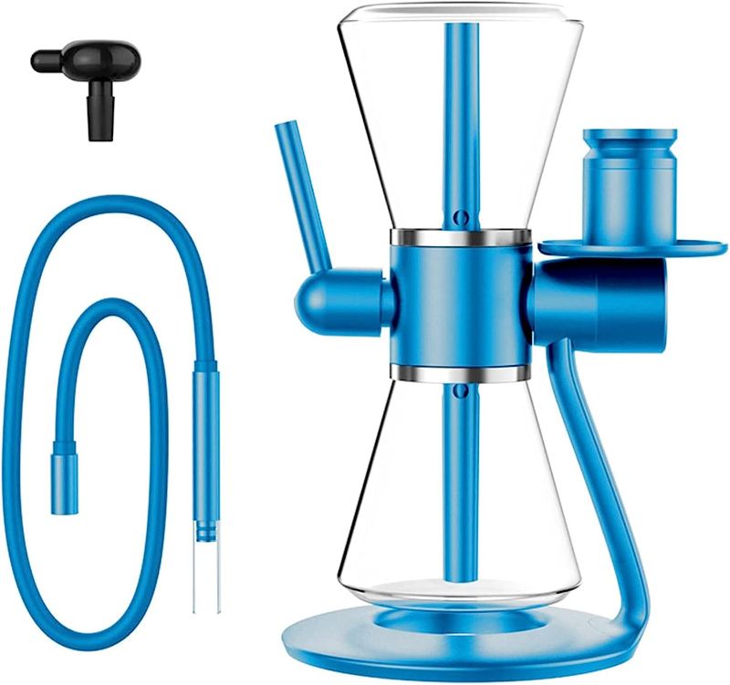 Photo 1 of 13" Gravity-Hookah Set, SANDGLAS 360° Rotating Transparent Glass Metal Hookah Portable Two-Way Shisha Blue