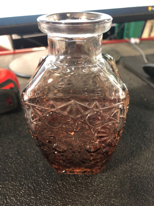 Photo 1 of Amber Glass Bud Vase Set of 10 - Mini Vintage Vases for Wedding Decorations, Home Table Flower Décor, Small Carved Vases for Centerpieces, Entryways