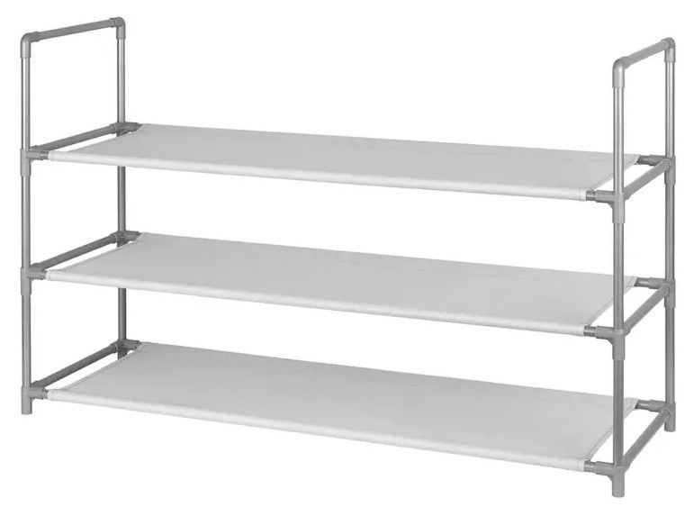 Photo 1 of 3-Tier Grey Fabric Standing Shoe Rack