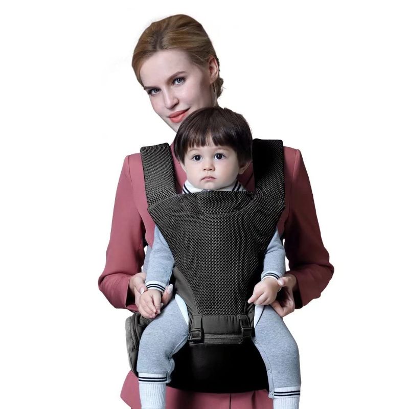 Photo 1 of 8 in 1 Baby Carrier with hip seat Newborn to Toddler, Waist & Lumber Support, Breathable Airflow Head Cover, Ergonomic M position, Infant Carrier Backpack All season Lightweight, Waist belt 52.36 inch