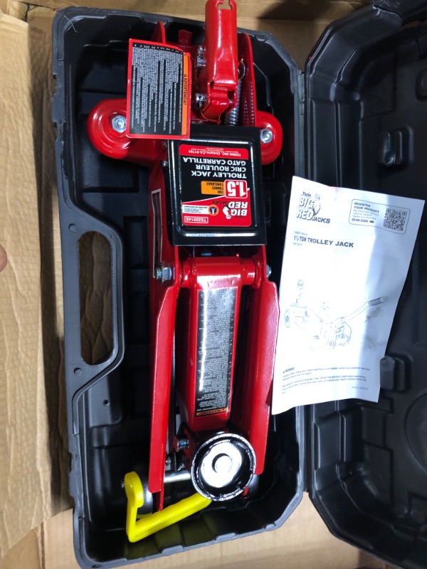 Photo 3 of Big Red T820014s Torin Hydraulic Trolley Service/Floor Jack with Blow Mold Carrying Storage Case, 2 Ton (4,000 lb) Capacity, Red MISSING STICK TO PUMP IT UP 