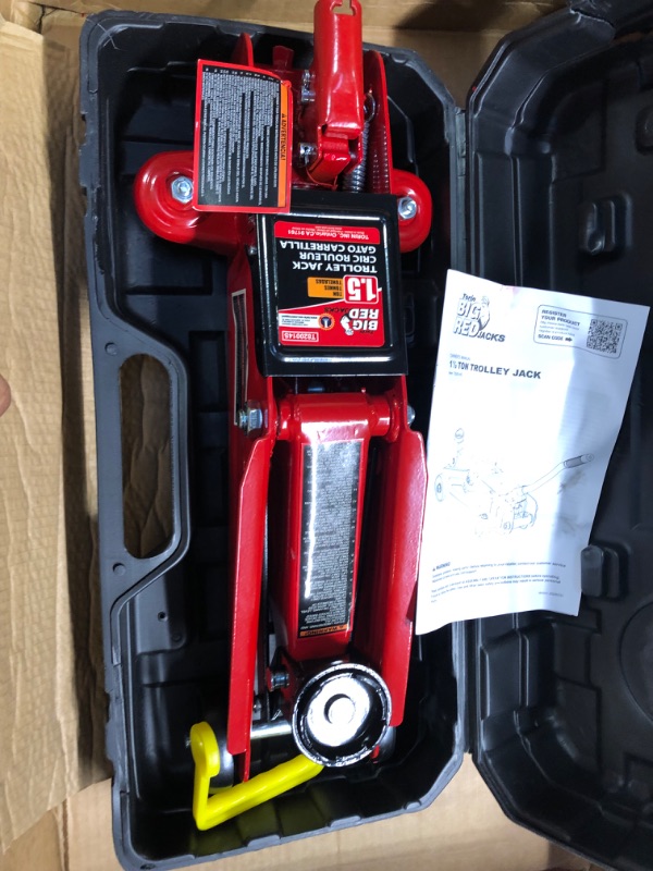 Photo 1 of Big Red T820014s Torin Hydraulic Trolley Service/Floor Jack with Blow Mold Carrying Storage Case, 2 Ton (4,000 lb) Capacity, Red MISSING STICK TO PUMP IT UP 