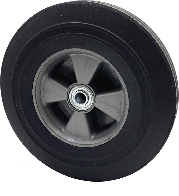 Photo 1 of  Solid Rubber Hand Truck Wheel 10"- 5/8” axle Size - Flat Free Solid Rubber Replacement tire for Hand Truck, cart, Power Washer, Dolly, Compressor - 660 lbs. Load (10”) (2 PACK)