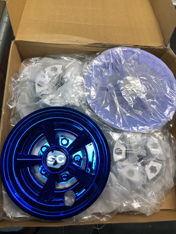 Photo 1 of HUNCHENXIANG Golf Cart SS Wheel Covers for EZGO, Club Car, Yamaha Par Car- 8 Inch Chrome Hub Caps Set of 4 blue