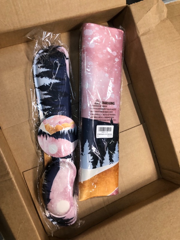 Photo 1 of ARTSO Extended Gaming Mouse Pad Set, Keyboard Wrist Rest Support Pad + Wrist Cushion + XXL Large Mouse Pad + Coaster, Stitched Edge, Non-Slip, Memory Foam Desk Mat, Pink Abstract Mountain