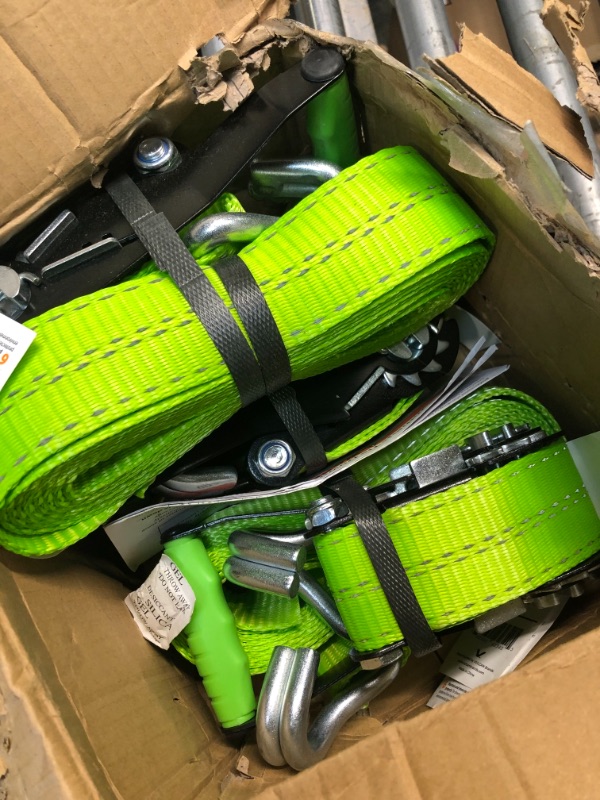 Photo 1 of VULCAN Ratchet Strap with Wire Hooks - 2 Inch x 15 Foot - 4 Pack - High-Viz - 3,300 Pound Safe Working Load