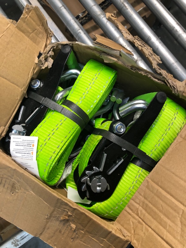 Photo 1 of VULCAN Ratchet Strap with Wire Hooks - 2 Inch x 15 Foot - 4 Pack - High-Viz - 3,300 Pound Safe Working Load