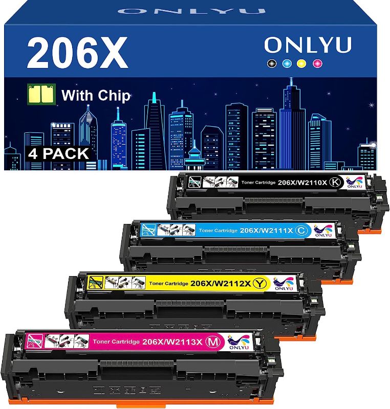Photo 1 of ONLYU Compatible Toner Cartridge Replacement for HP 206X Toner Cartridges 4 Pack High Yield 