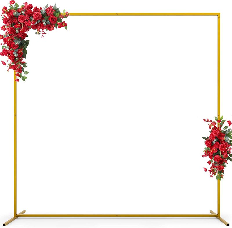 Photo 1 of 6.6FT x 6.6FT Gold Wedding Arches for Ceremony Rectangular Metal Balloon Arch Stand Kit Garden Floral Square Arch Frame Background for Anniversary Birthday Party Bridal Shower Decoration Home Decor