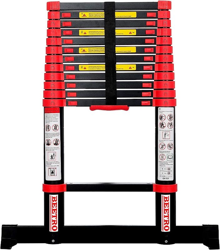 Photo 1 of BEETRO 12.5ft Aluminum Telescoping Ladder, Extension Folding Ladder, for Roofing Business, Outdoor Working, Household Use and More, 330lbs Max Capacity, More Durable and Safer with Balance Rod