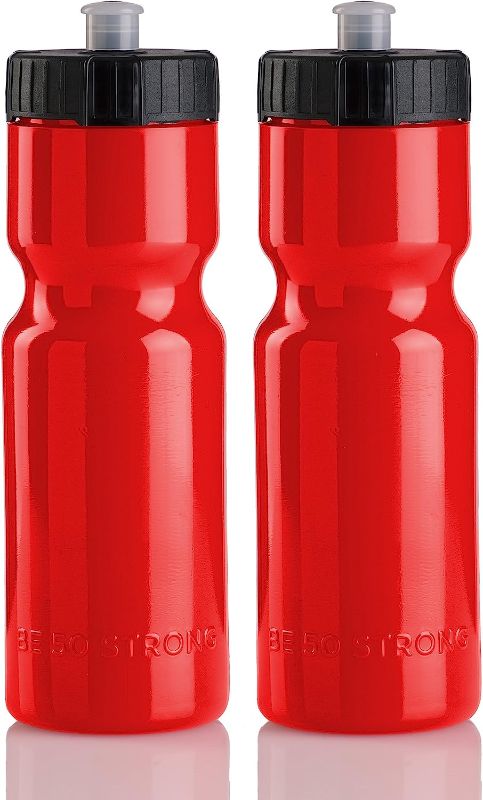Photo 1 of 50 Strong Sports Squeeze Water Bottle 2 Pack – 22 oz. BPA Free Easy Open Push/Pull Cap – USA Made (Red)