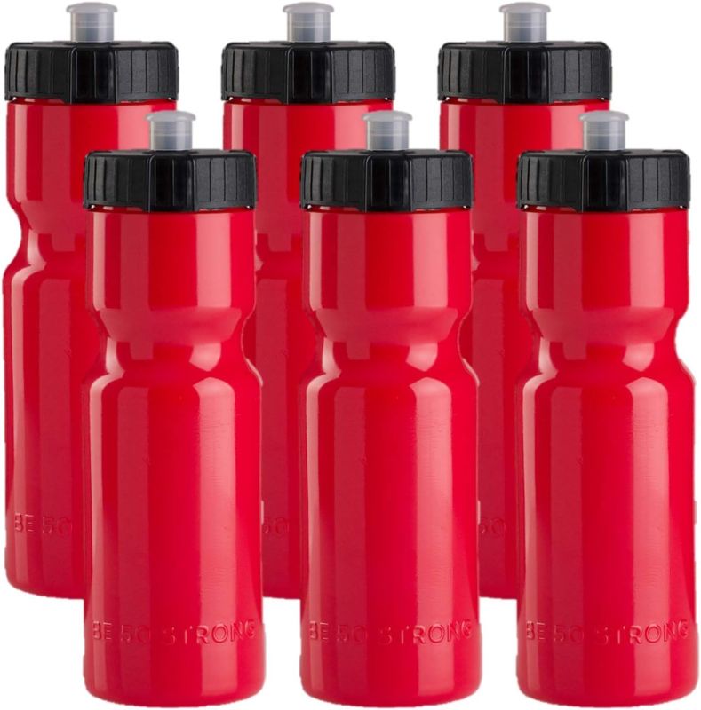 Photo 1 of 50 Strong Sports Water Bottle | 6 Pack of Reusable Squeeze Water Bottles | 22 oz. BPA-Free Plastic Bottles with Pull Top Cap | Made in USA | Top Rack Dishwasher Safe | Fits Most Bike Cages