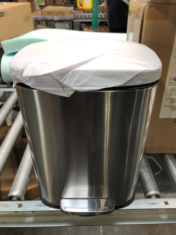 Photo 1 of Amazon Basics 5 Liter / 1.3 Gallon Soft-Close, Smudge Resistant Trash Can with Foot Pedal - Brushed Stainless Steel, Satin Nickel Finish 5L / 1.3 Gallon