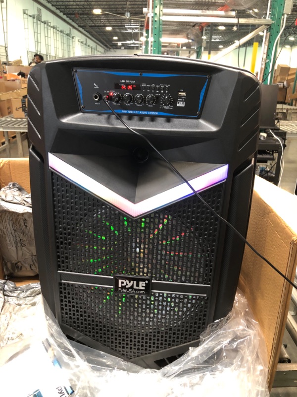 Photo 3 of Pyle Portable Bluetooth PA Speaker System - 600W Rechargeable Outdoor Bluetooth Speaker Portable PA System w/ 10” Subwoofer 1” Tweeter, Recording Function, Mic In Party Lights USB/SD Radio -PPHP1042B