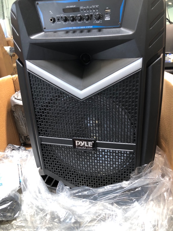 Photo 6 of Pyle Portable Bluetooth PA Speaker System - 600W Rechargeable Outdoor Bluetooth Speaker Portable PA System w/ 10” Subwoofer 1” Tweeter, Recording Function, Mic In Party Lights USB/SD Radio -PPHP1042B