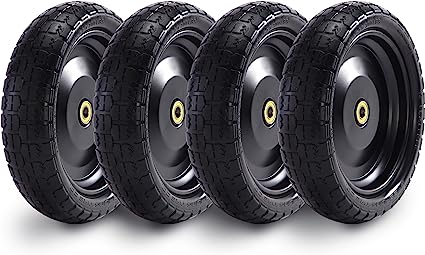 Photo 1 of 13” Flat-Free Wheelbarrow Tires - Includes 4 Replacement Wheels, Cotter Pins and Washers - Easy Installation, Compatible with Gorilla Carts, Trolleys, Generators and More - Steerling Tire Co. 4 Pack