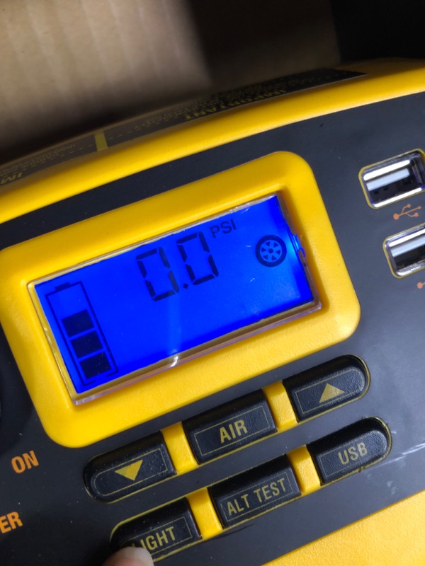 Photo 4 of DEWALT DXAEJ14 Digital Portable Power Station Jump Starter: 1400 Peak/700 Instant Amps, 120 PSI Digital Air Compressor, 3.1A USB Ports, Battery Clamps , Yellow