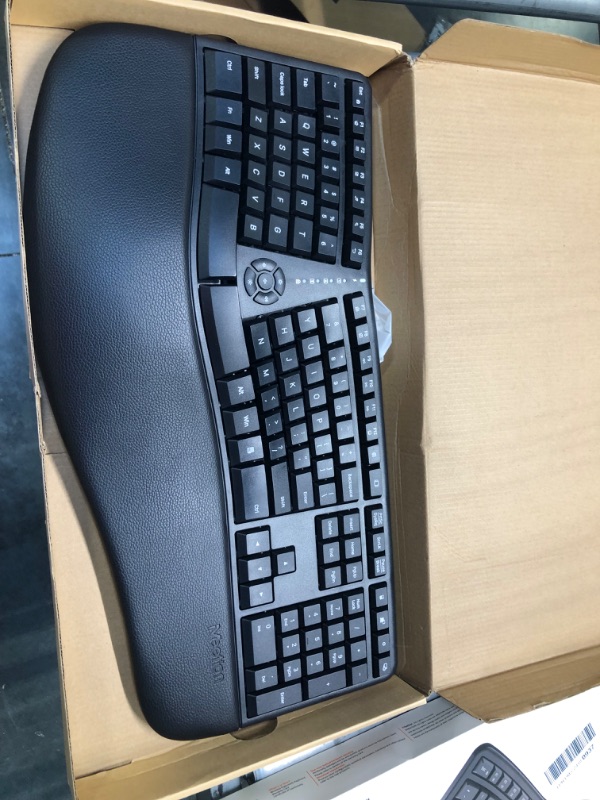 Photo 2 of MEETION Ergonomic Keyboard, Wireless Computer Keyboard, Ergo Split Keyboard with Cushioned Wrist, Palm Rest, Curved, Natural Typing, Full Size 112 Keys for Windows/Mac/Computer/Laptop/PC, Black