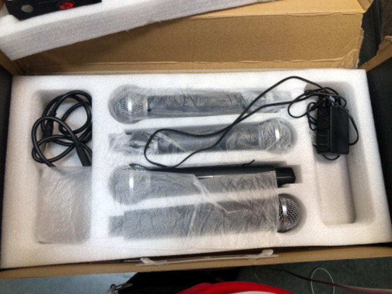 Photo 1 of innopow 4-Channel Wireless Microphone System, Quad UHF Metal Cordless Mic, 4 Handheld Mics, Long Distance150-200Ft, Fixed Frequency, 16 Hours Use for Karaoke Singing, Church Black