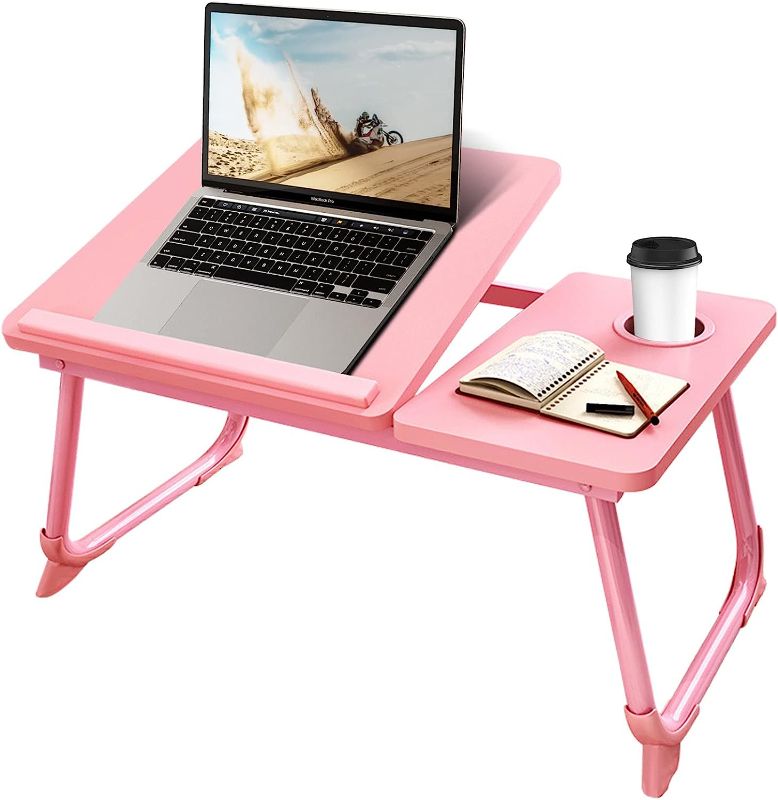 Photo 1 of CloudTrip Laptop Desk for Bed or Couch, Lap Desk, Woking in Bed Desk, Home Office Desks, Breakfast Tray Desk, Desk with Cup Holder, Watching Movies in Bed, Fordable Legs Desk (Pink)