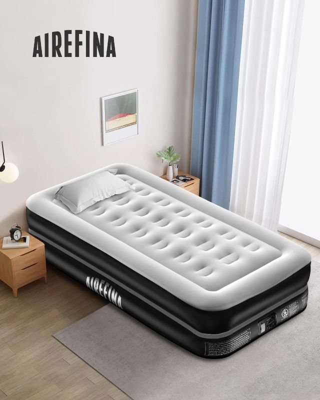 Photo 1 of Airefina Deluxe Twin Air Mattress with Built-in Pump, Double-High Inflatable Bed in 2 Mins Self-Inflation/Deflation, Flocked Surface Blow Up Bed for Guests, Camping 75x39x16in, 550lbs MAX