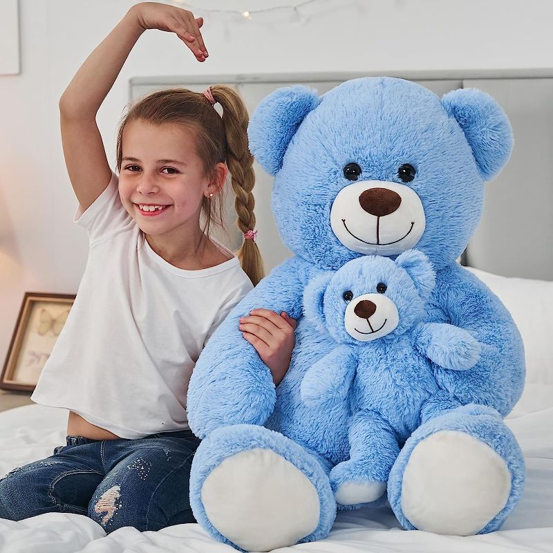 Photo 1 of Muiteiur 40''Blue Giant Teddy Bear Set, Cute Mommy and Baby Stuffed Animal,Teddy Bear Baby Shower Plush Toy for Kids, Great Gift for Christmas, Valentines Day, Party Decorations