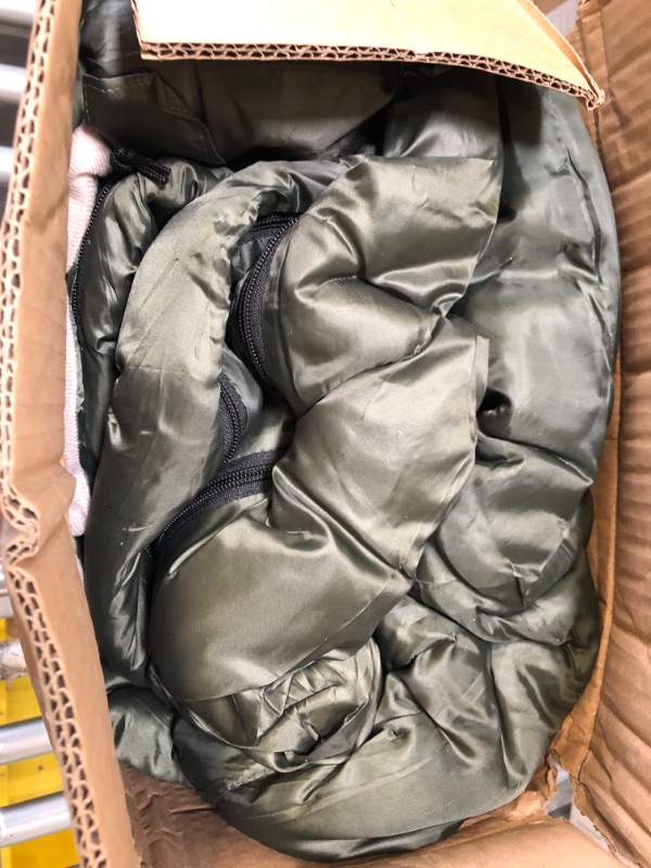 Photo 1 of Amazon Basics 3-Season 40 Degree F Sleeping Bag for Camping and Hiking, Two Person Queen Sized, Olive Green Double
