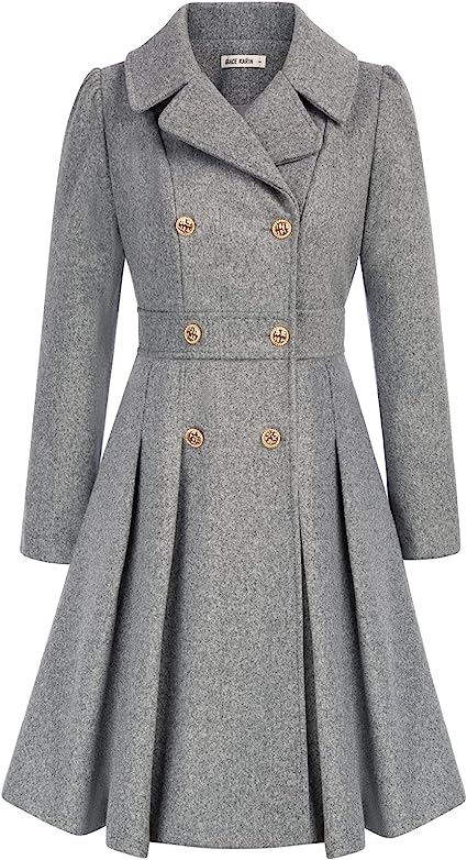 Photo 1 of GRACE KARIN Women's BLACK Trench Coat Notch Lapel Double Breasted Thick A Line Pea Coats Jacket with Pocket 
--SIZE: Small--