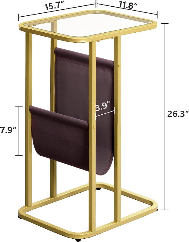 Photo 1 of ALLOSWELL C Shaped End Table, Small Side Tables for Sofa and Bed, TV Tray Table with Metal Frame, Tempered Glass Snack Table for Small Spaces, Living Room, Bedroom, Easy Assembly, Gold 