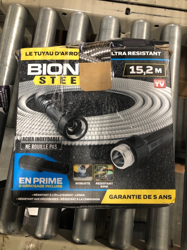 Photo 2 of Bionic Steel 50 Foot Garden Hose 304 Stainless Steel Metal Water Hose – Super Tough & Flexible, Lightweight, Crush Resistant Aluminum Fittings, Kink & Tangle Free, Rust Proof, Easy to Use & Store 50'