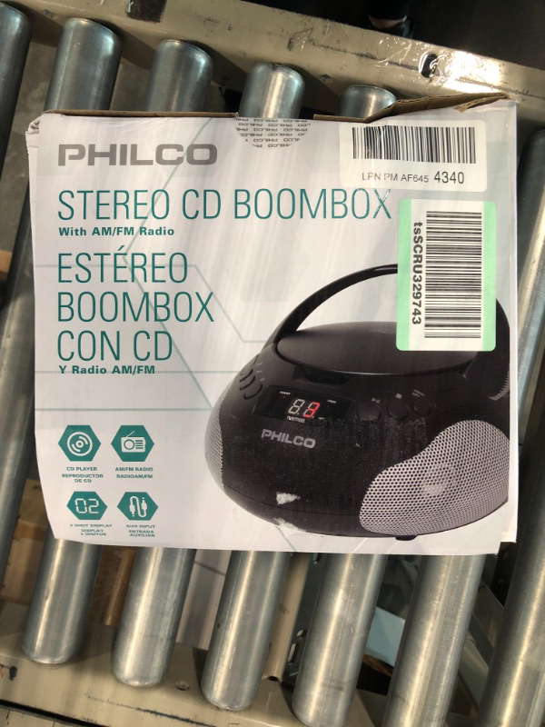 Photo 2 of Philco Portable CD Player Boombox with Speakers and AM FM Radio | Black Boom Box CD Player Compatible with CD-R/CD-RW and Audio CD | 3.5mm Aux Input | Stereo Sound | LED Display | AC/Battery Powered