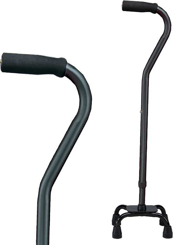 Photo 1 of  Quad Cane with Small Base - Adjustable Height Quad Cane and Walking Stick with Small Base - Holds Up to 250 Pounds, Black, Universal, Pack of 1
