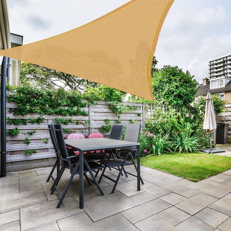 Photo 1 of ASTEROUTDOOR 10' x 10' x 10' Triangle Sun Shade Sail UV Block Canopy Cover for Outdoor Patio Backyard Lawn Garden, Sand
