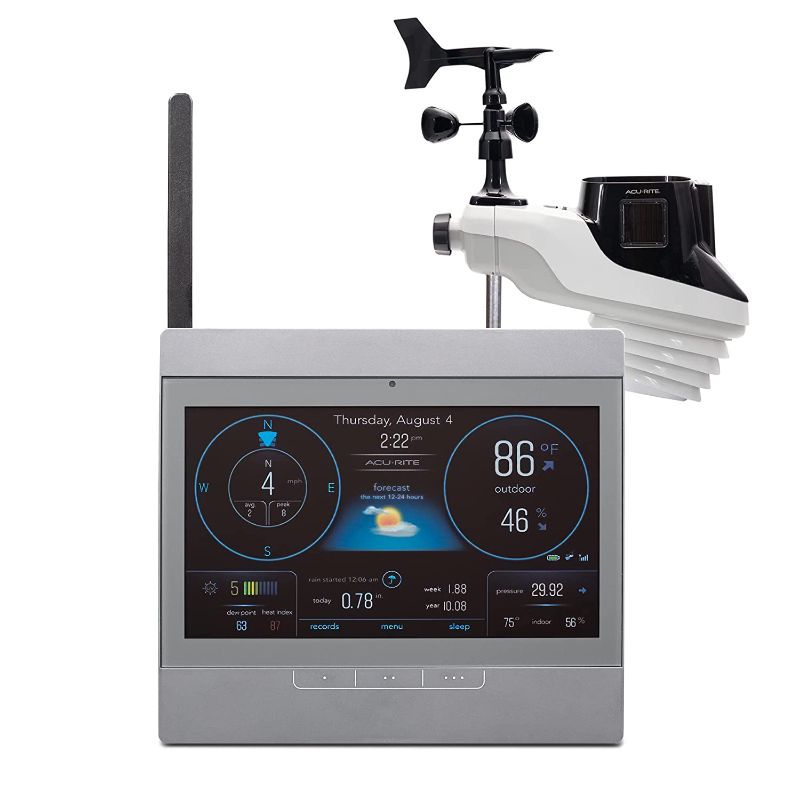 Photo 1 of AcuRite Atlas Weather Station with Gray High-Definition Display for Temperature, Humidity, Wind Speed, and Wind Direction with Hyperlocal Forecast, Programmable Alerts, and Built-In Barometer (01125M)