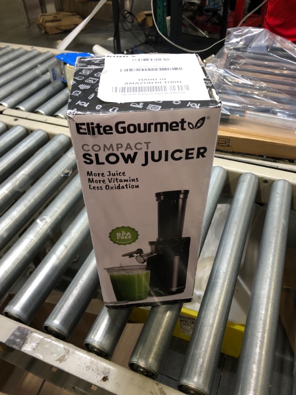 Photo 1 of Elite Gourmet EJX600 Compact Small Space-Saving Masticating Slow Juicer, Cold Press Juice Extractor, Nutrient and Vitamin Dense, Easy to Clean, 16 oz Juice Cup, Charcoal Grey