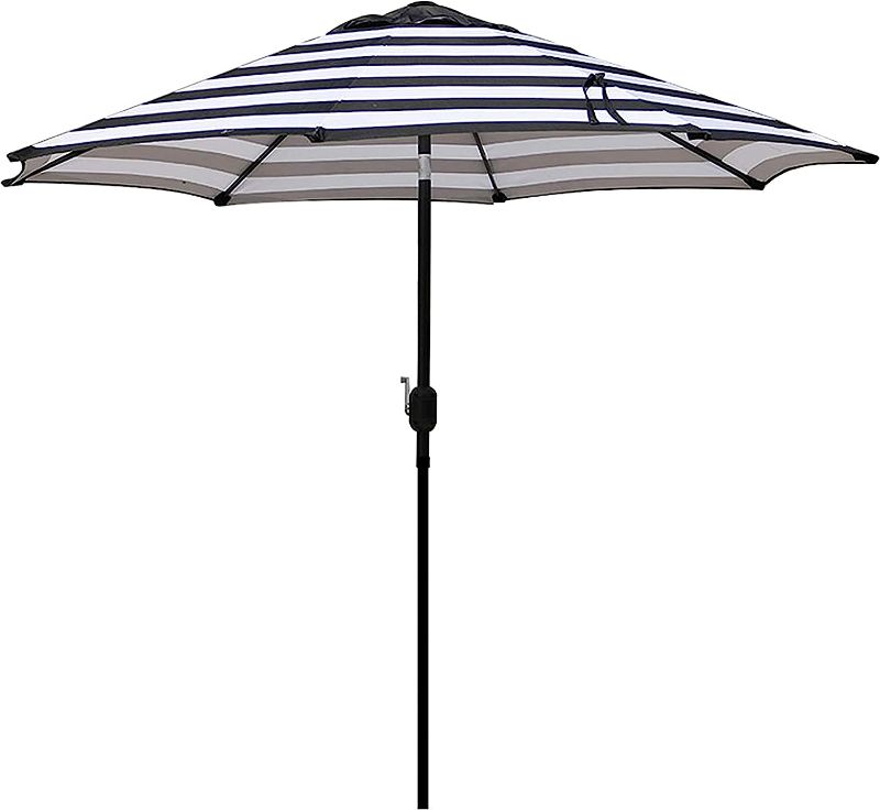 Photo 1 of Blissun 9' Outdoor Patio Umbrella, Striped Patio Umbrella, Market Striped Umbrella with Push Button Tilt and Crank (Black & White Stripe)