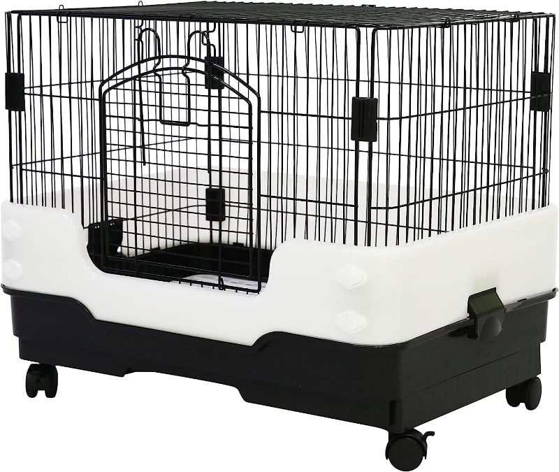 Photo 1 of 26" Rabbit Cage Carry with Pull Out Tray and Caster Size: L25 XW17 XH21 (Black)
