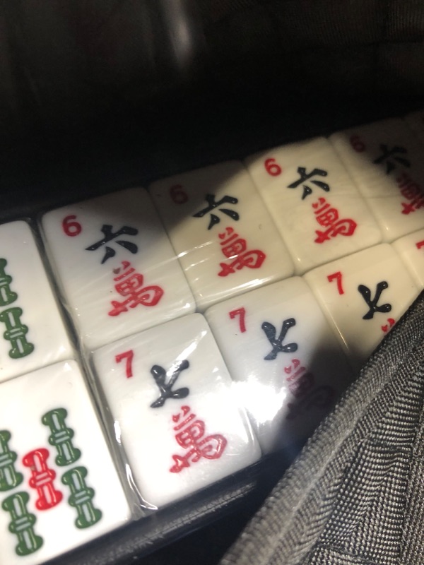 Photo 1 of American Mahjong Game Set - Black Quilted Soft Bag 166 Premium Tiles with 4 All-in-One Rack/Pushers,100 Chips, Wind Indicator, English Manual. Easy Carry Full Size Complete Western MahJongg Set