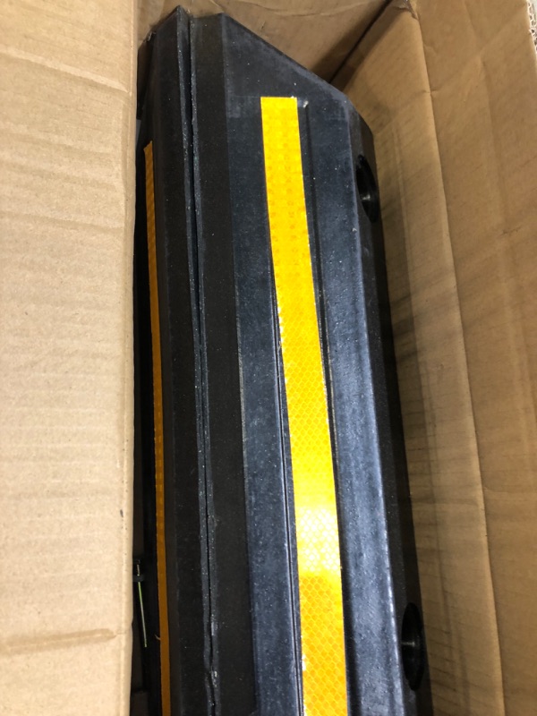 Photo 2 of 2 Pack Rubber Parking Guide Blocks Heavy Duty Wheel Stop Stoppers for Car Garage Parks Professional Grade Parking Rubber Curb w/Yellow Refective Stripes for Truck RV Trailer 21.25"(L)x5.7"(W)x3.54"(H)