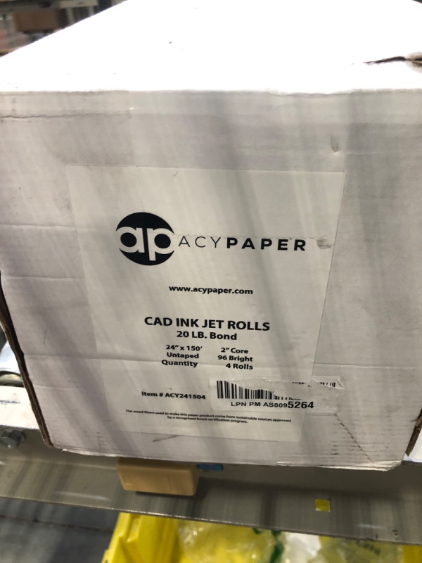 Photo 1 of ACYPAPER Plotter Paper 24 x 150, CAD Paper Rolls, 20 lb. Bond Paper on 2" Core for CAD Printing on Wide Format Ink Jet Printers, 4 Rolls per Box. Premium Quality
