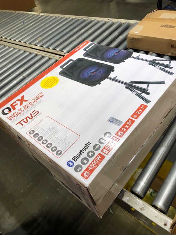 Photo 1 of PBX-800TWS 8-Inch Bluetooth Stereo PA System Comes with 2X 8 Speakers and 2X Stands, 2X Microphones, and a Remote Control
